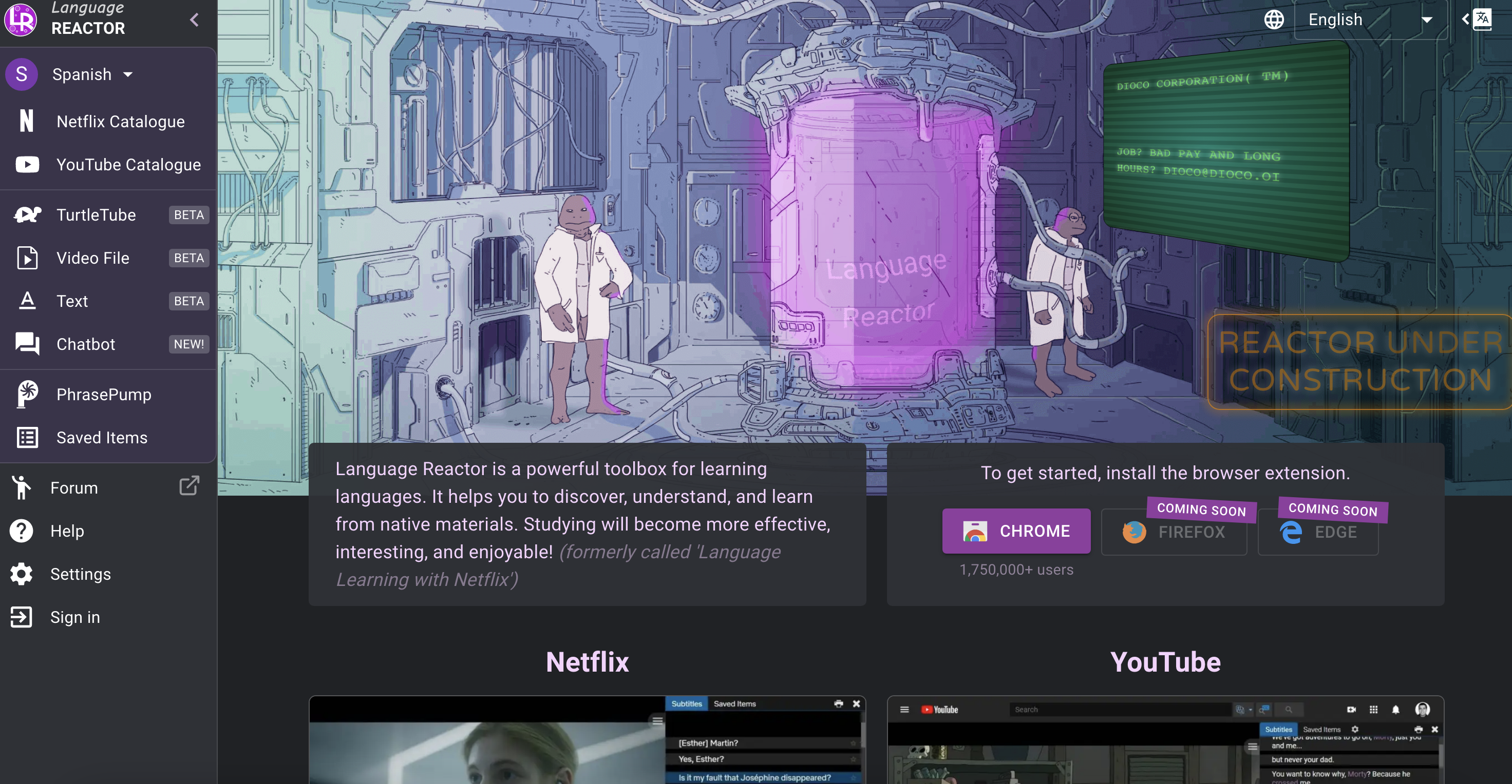 Language Reactor screenshot