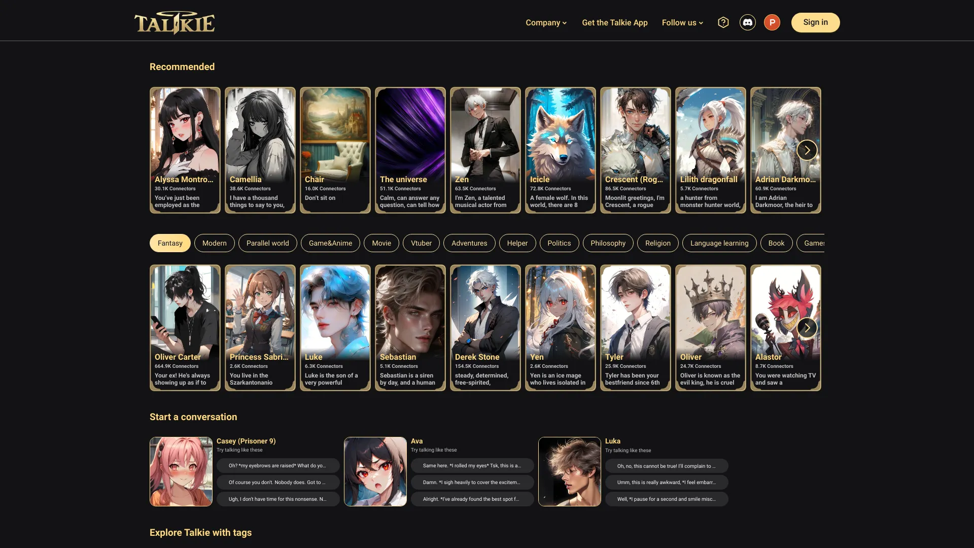 Talkie AI screenshot
