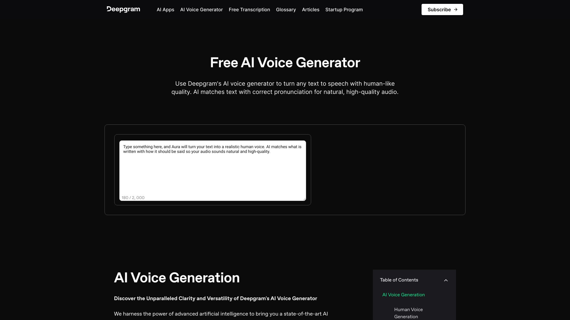 Deepgram AI Voice Generator screenshot