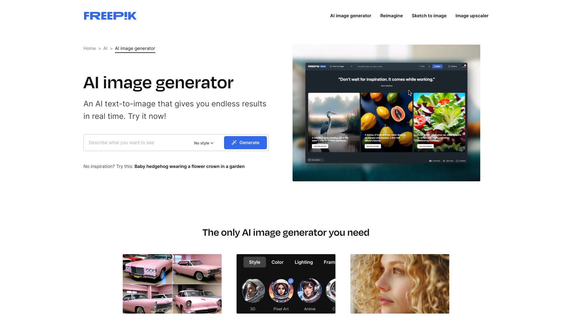 Freepik AI Image Generator screenshot