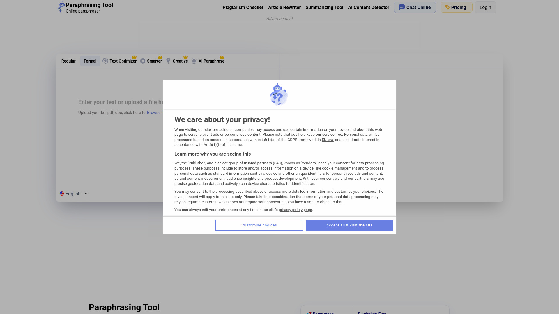 Paraphrasing.io screenshot