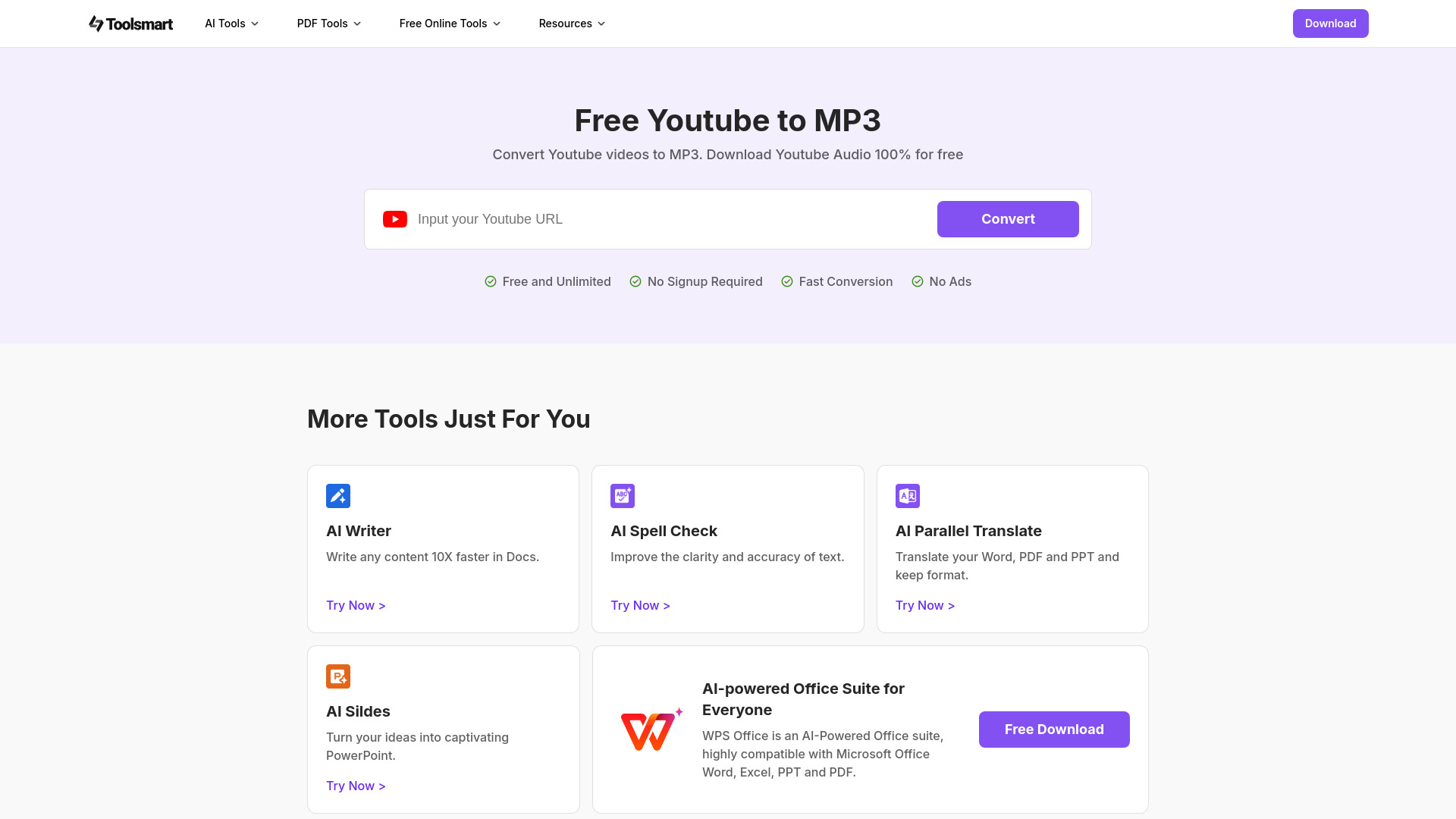 Toolsmart YouTube to MP3 Converter screenshot