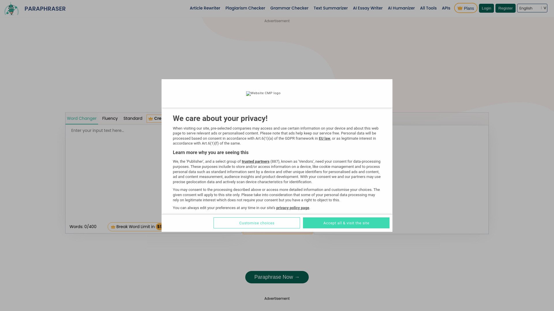 Paraphraser.io screenshot