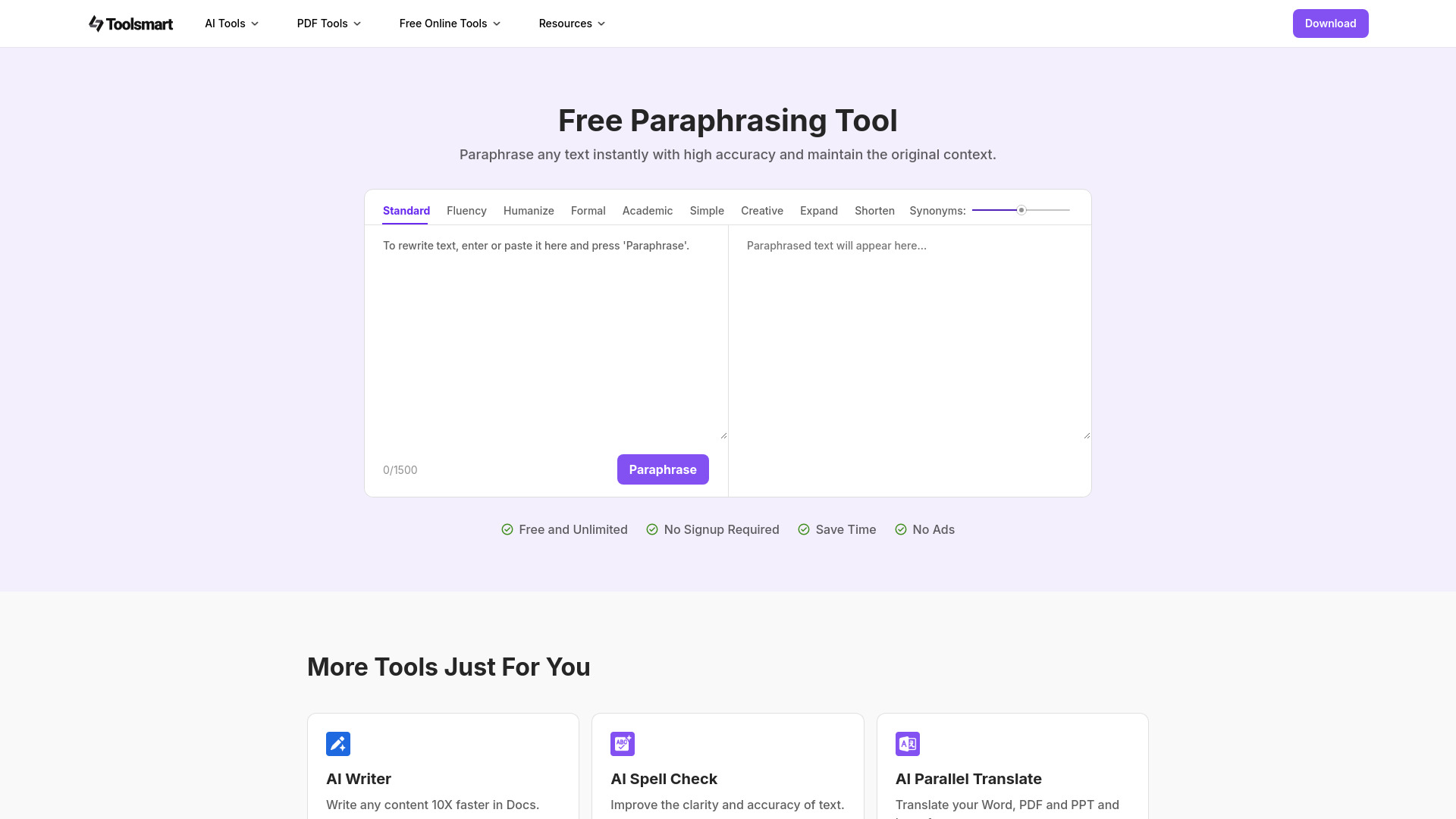 Free Paraphrasing Tool screenshot