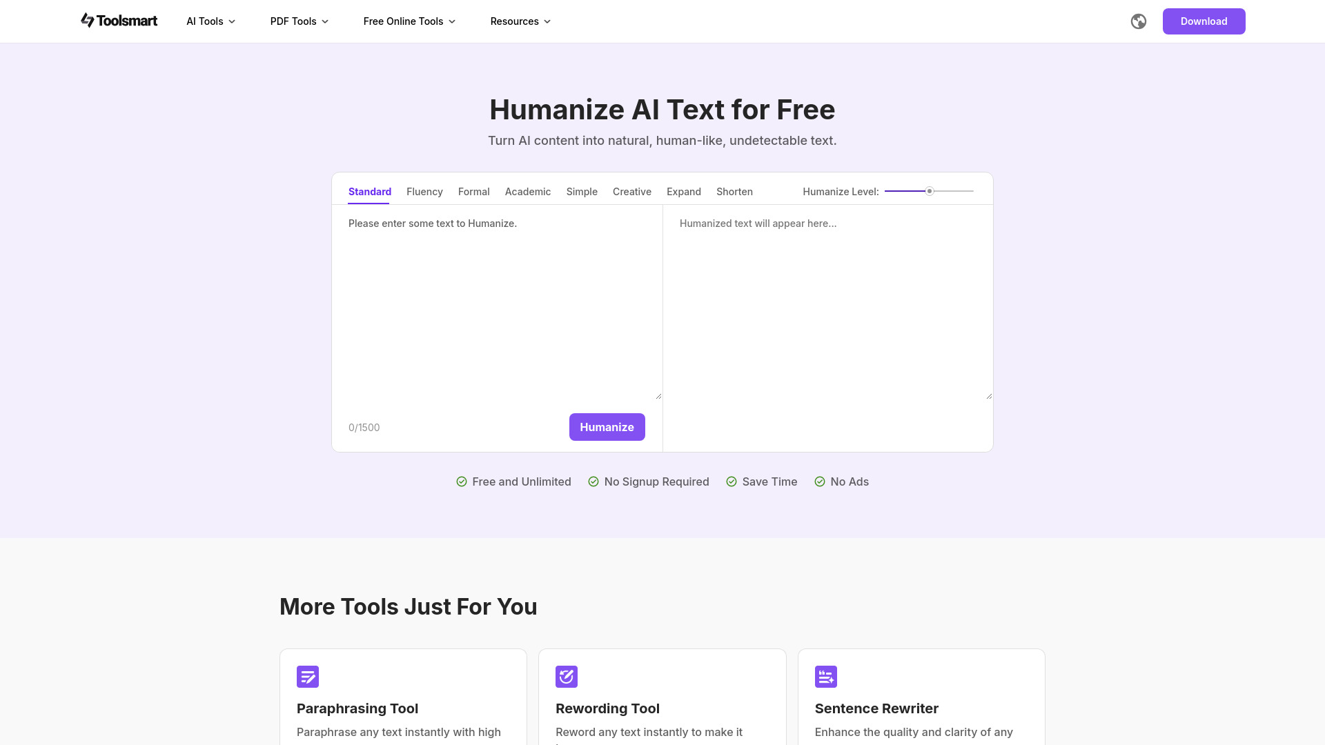 Toolsmart Free Humanize AI screenshot