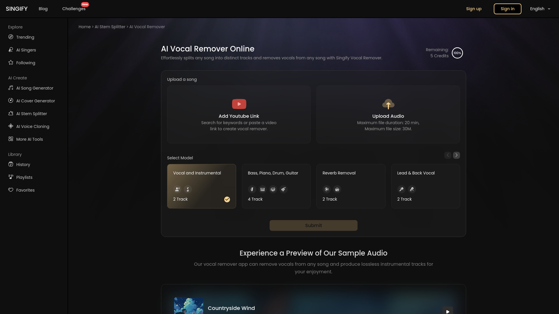Singify Vocal Remover screenshot