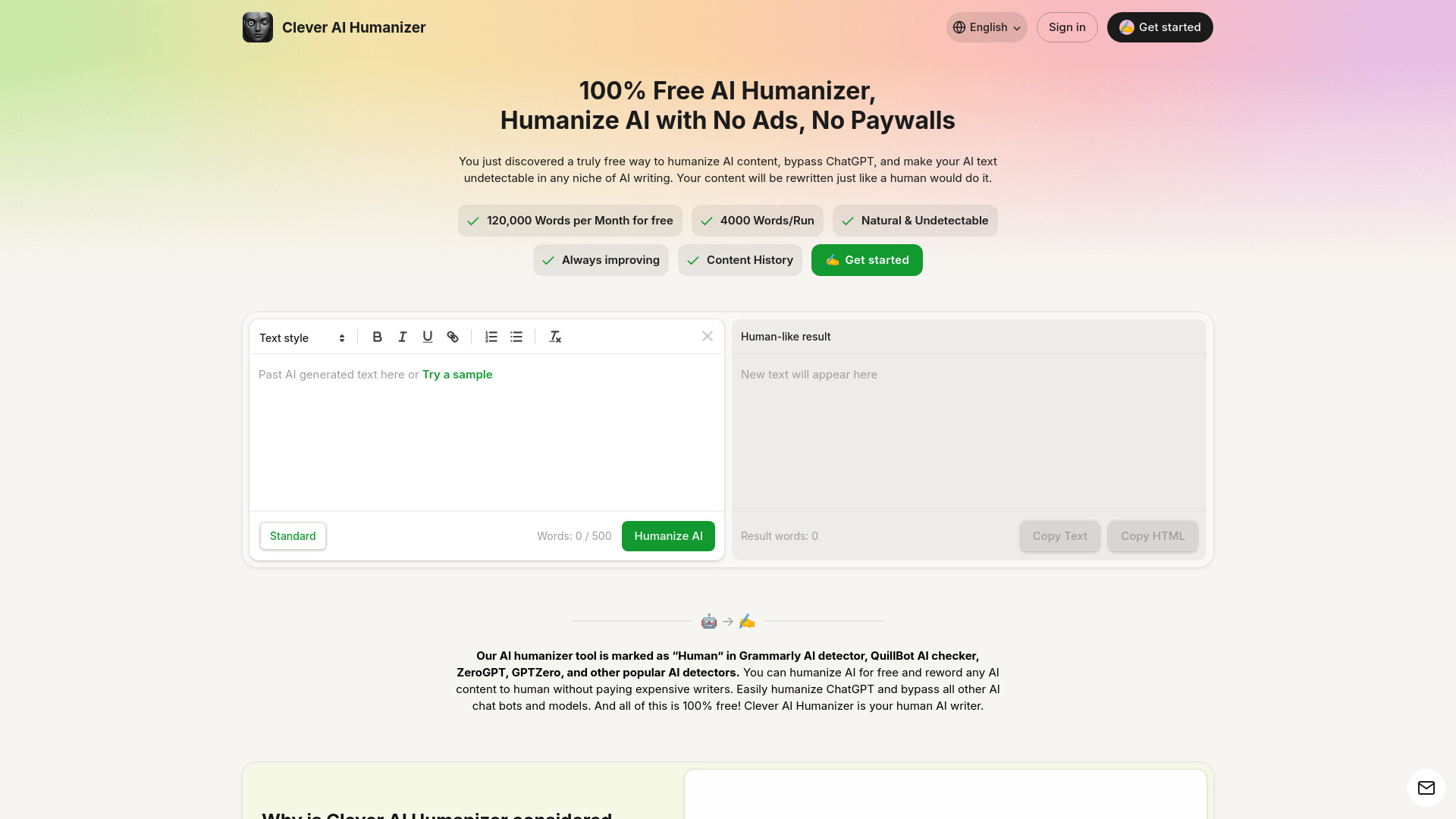 Clever AI Humanizer screenshot