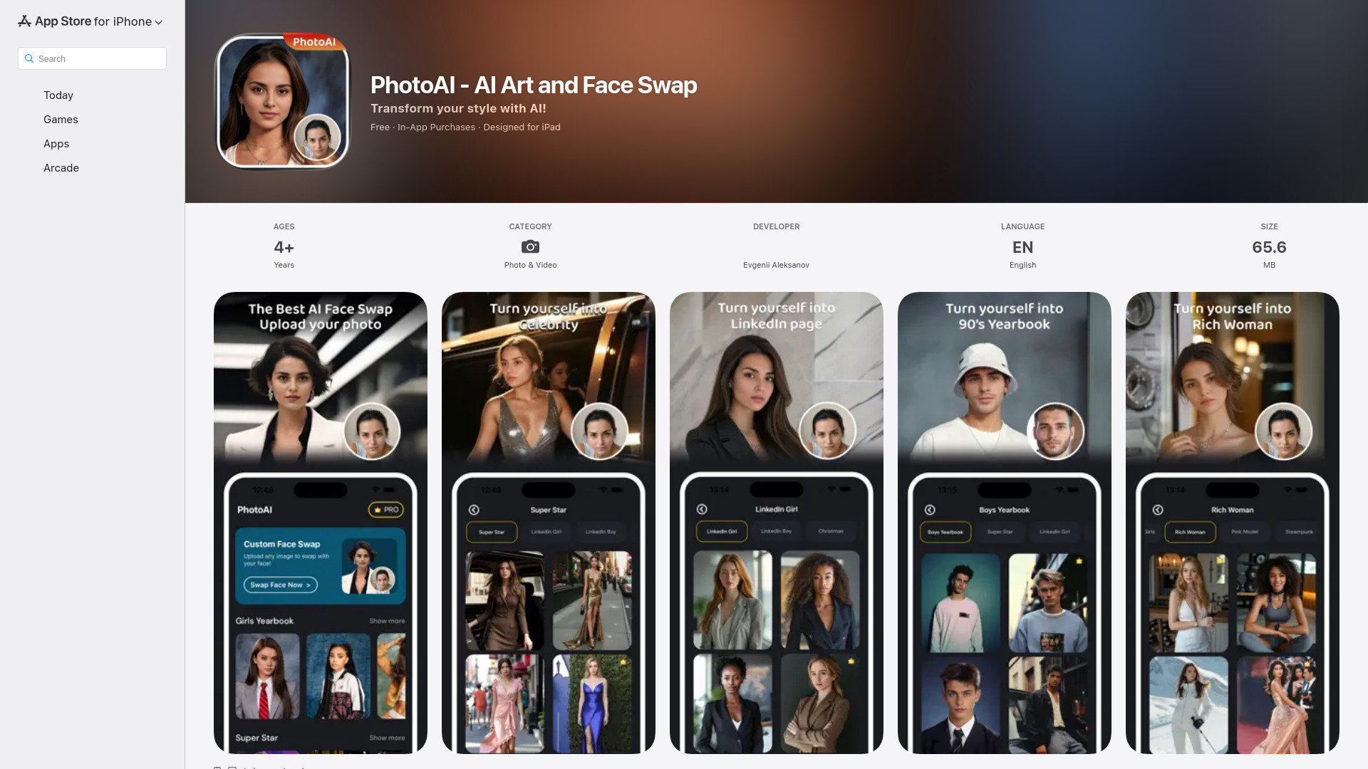 PhotoAI - AI Art and Face Swap (ios) screenshot