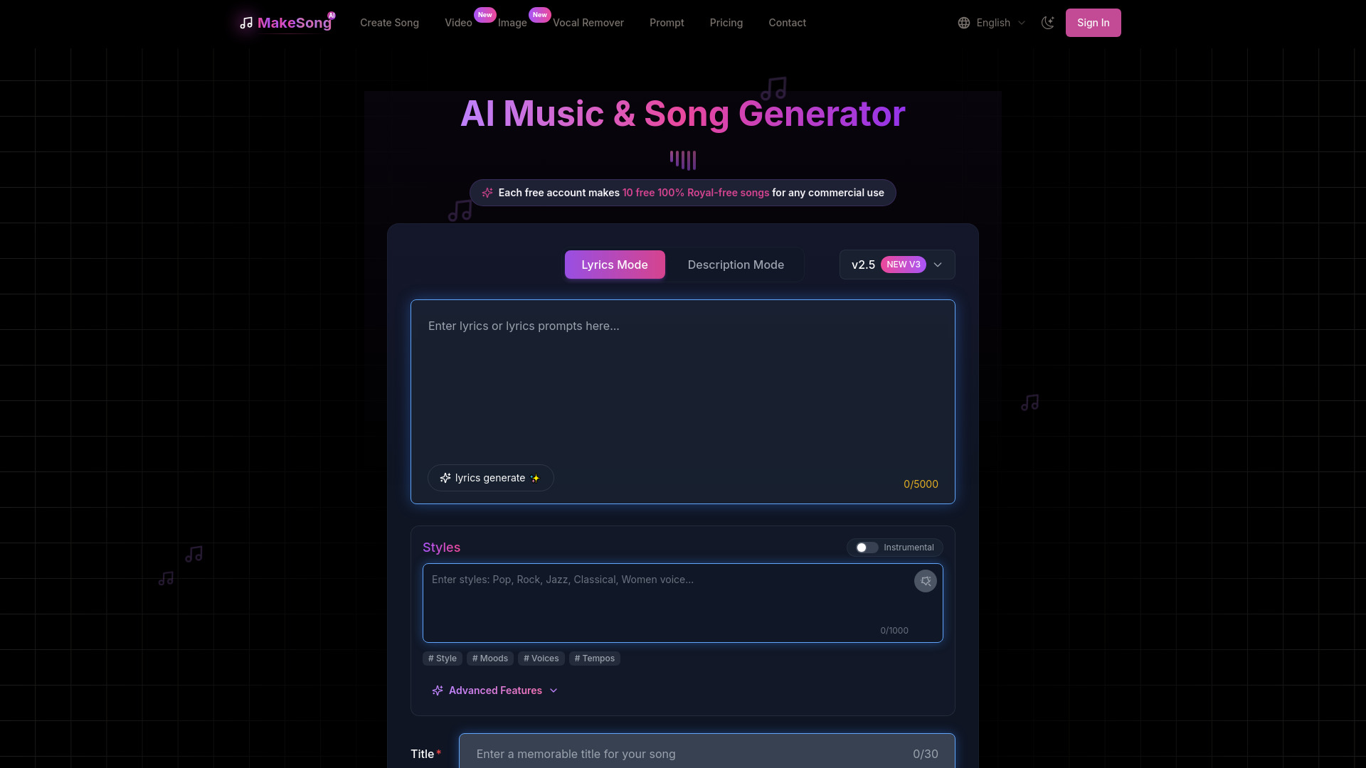 Make Song-AI Song Generator screenshot