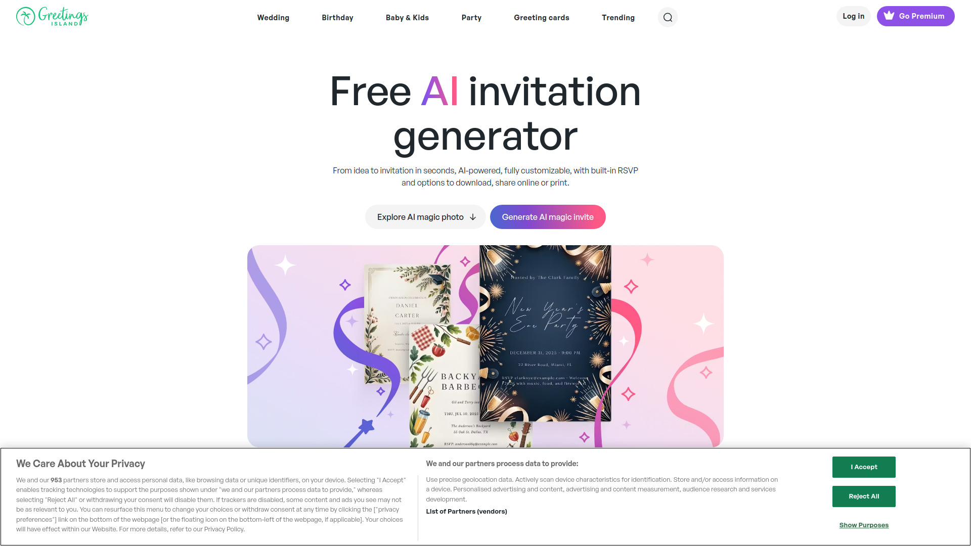 AI invitation generator screenshot