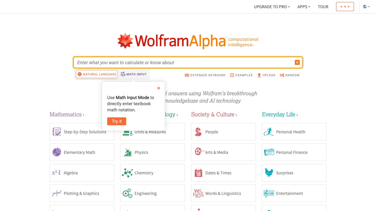 Wolfram|Alpha screenshot